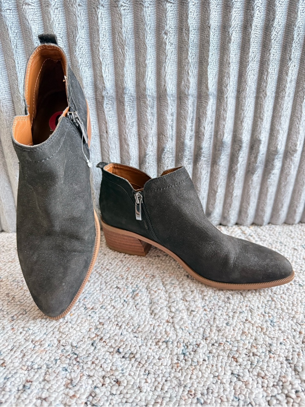 Franco Sarto Black Suede Ankle Booties Low Block Heel Size 6